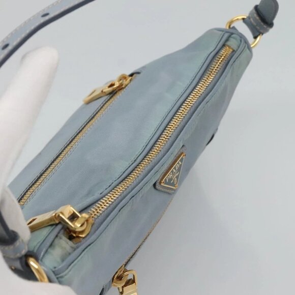 PRADA Shoulder Bag Nylon Light Blue Gold Auth - Picture 5 of 16
